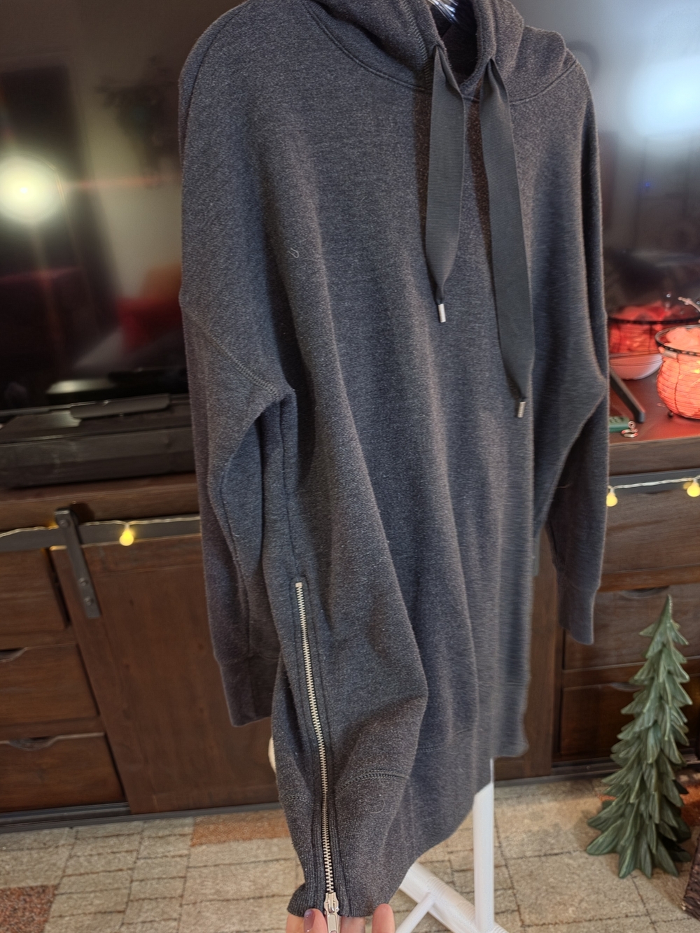 aerie Dark Charcoal Zip-Hem Hooded Sweatshirt - Picture 3 of 5